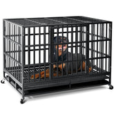 Oranland 48-inch crate front view highlights reinforced steel panels for large dogs