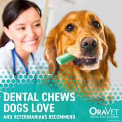 OraVet large-dog chews package highlights delmopinol barrier for fresher breath.