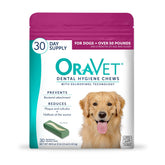 OraVet dental chew in pink pouch front view, convenient packaging for daily use.