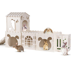 Orekemo extra-large rabbit house with four connected castles for spacious play