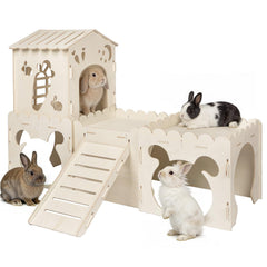 Orekemo Large Rabbit House with four interconnected castles promotes cozy rest and play.
