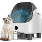 ORELEY automatic cat litter box front view demonstrates spacious interior for multi-cat households.