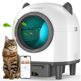 ORELEY self-cleaning litter box front view for a tidy home and less scooping