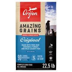 ORIJEN Amazing Grains Original bag of dry dog food for daily nourishment