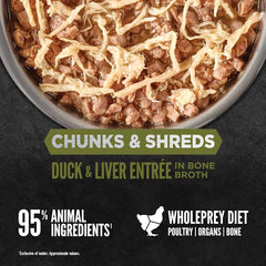 ORIJEN Duck & Liver Entrée close-up highlighting real meat quality and texture