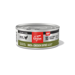 ORIJEN Duck + Chicken Entrée pate with whole prey ingredients for protein-rich nutrition.