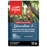 ORIJEN Guardian 8 grain-free bag shows premium dry cat food for active cats.
