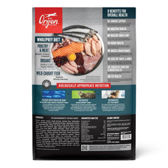 Closeup of ORIJEN Guardian kibble highlighting meat-rich texture.