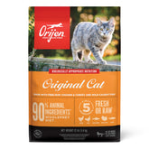 ORIJEN Original cat food 12lb bag closeup, high-protein grain-free formula supports digestion
