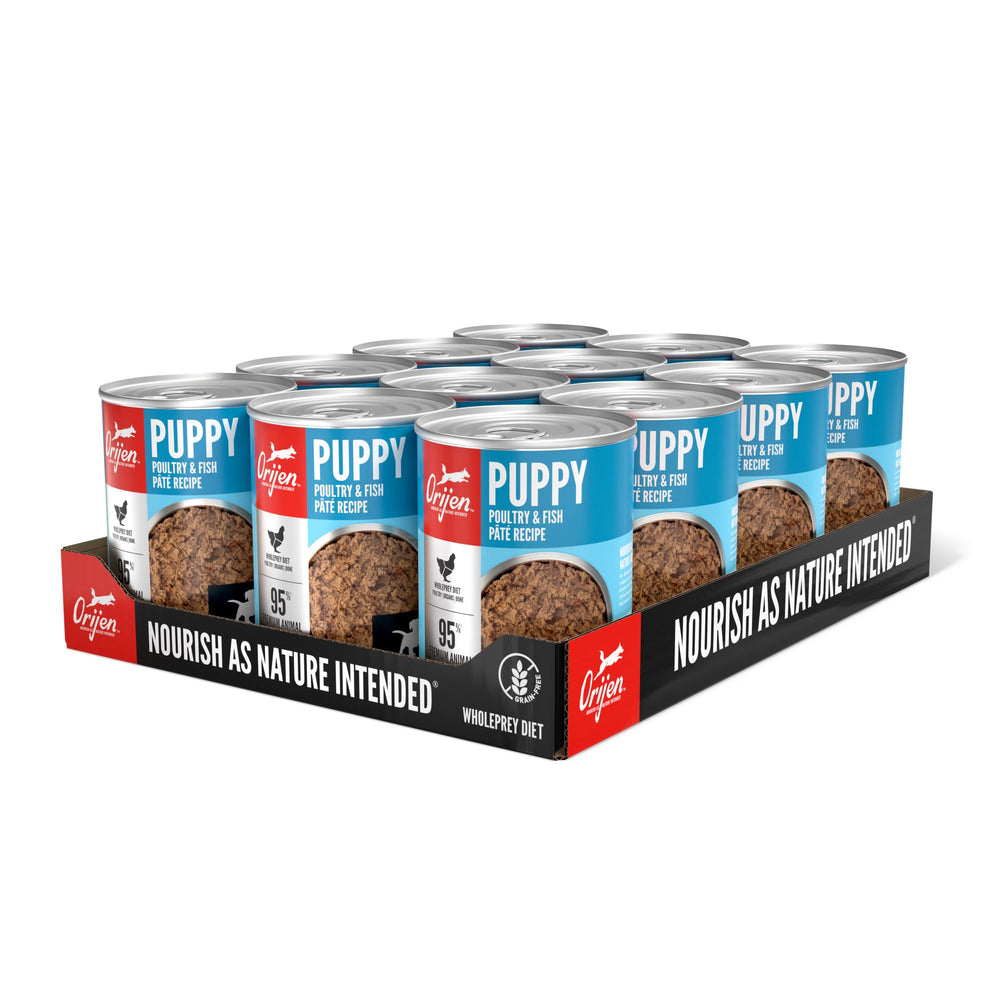 ORIJEN Puppy Poultry and Fish Pate can shows protein-packed nutrition for puppies