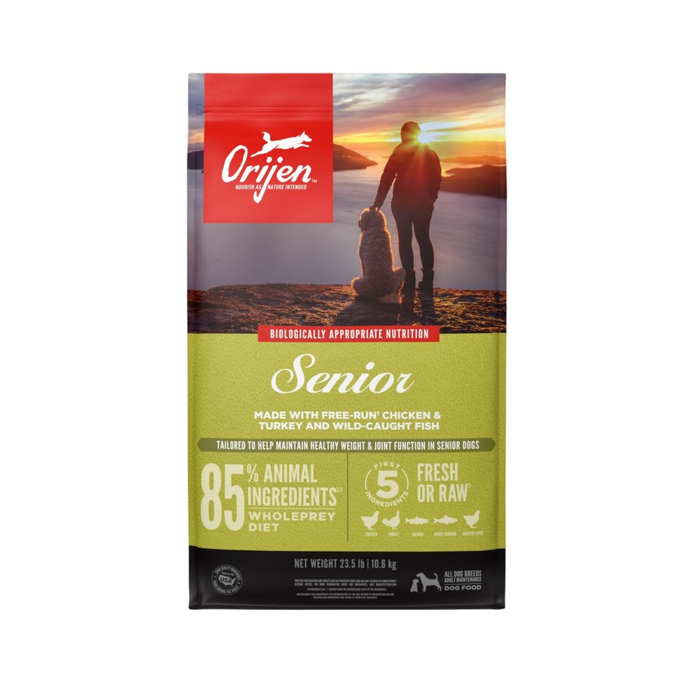 ORIJEN Senior grain-free dry dog food bag for older dogs emphasizing premium nutrition
