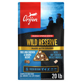 ORIJEN Wild Reserve bag front view highlighting premium ingredients for active dogs