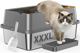 OROLEY XXXL stainless steel litter box with lid, spacious for big cats and multi-cat homes.
