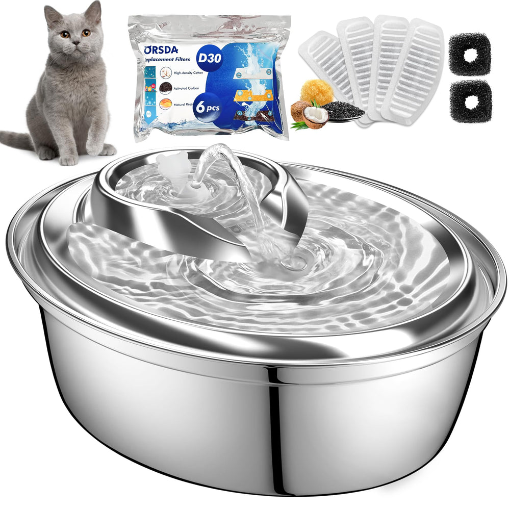 ORSDA cat water fountain in stainless steel promotes clean hydration