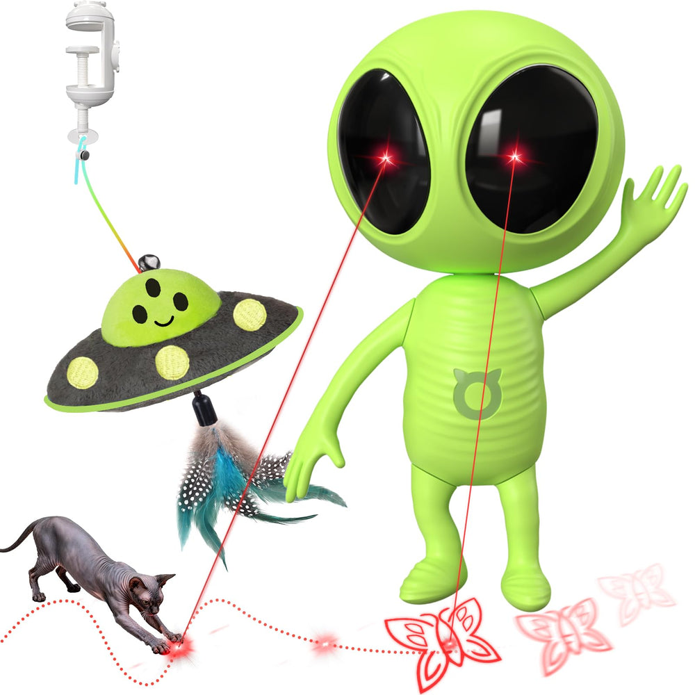 ORSDA laser cat toy with dual lasers and UFO dangler for indoor play.