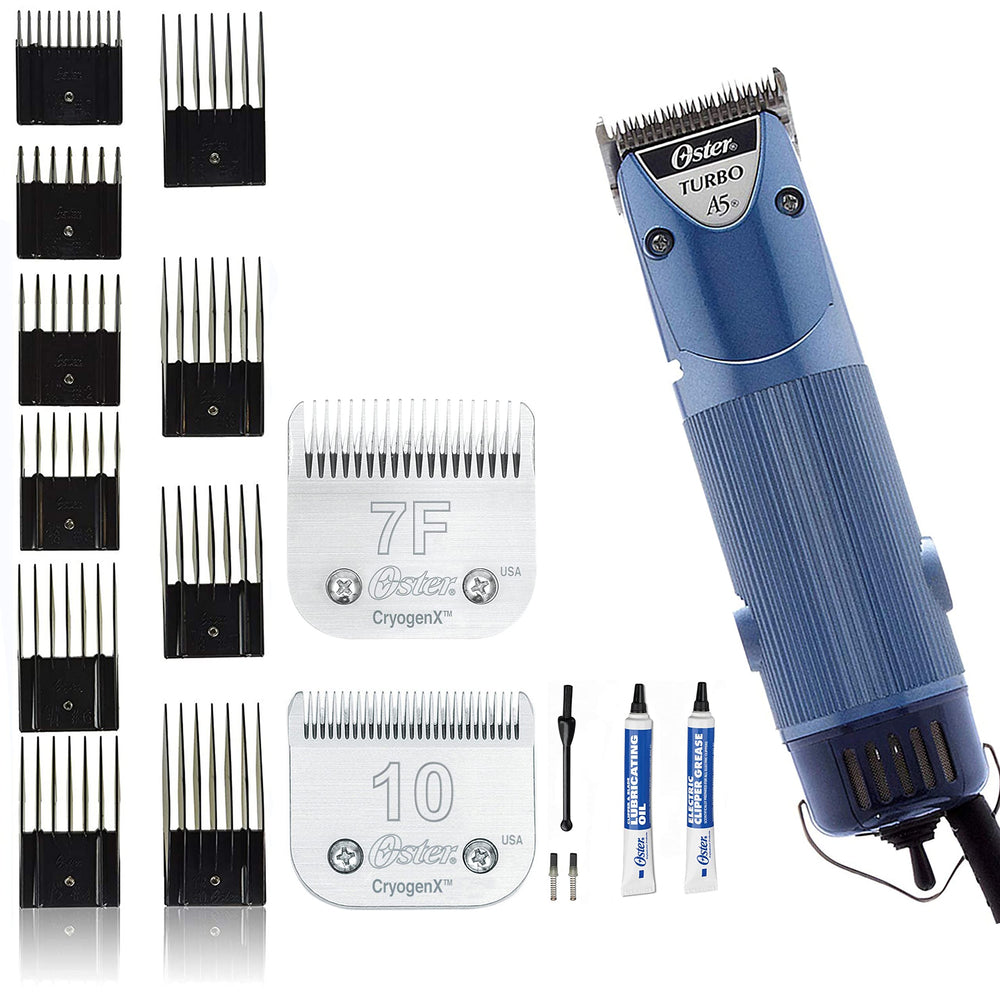 Oster A5 dual speed clipper with blade attachment for quick changes and smooth grooming.