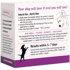 OTICURANT dog ear powder pouring into the ear for quick application.