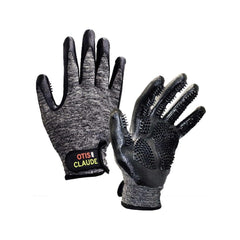 Otis & Claude grooming gloves with five-finger design for easy pet massage.