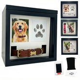 OtterPets dog urn with four displays showcasing a photo and keepsakes.
