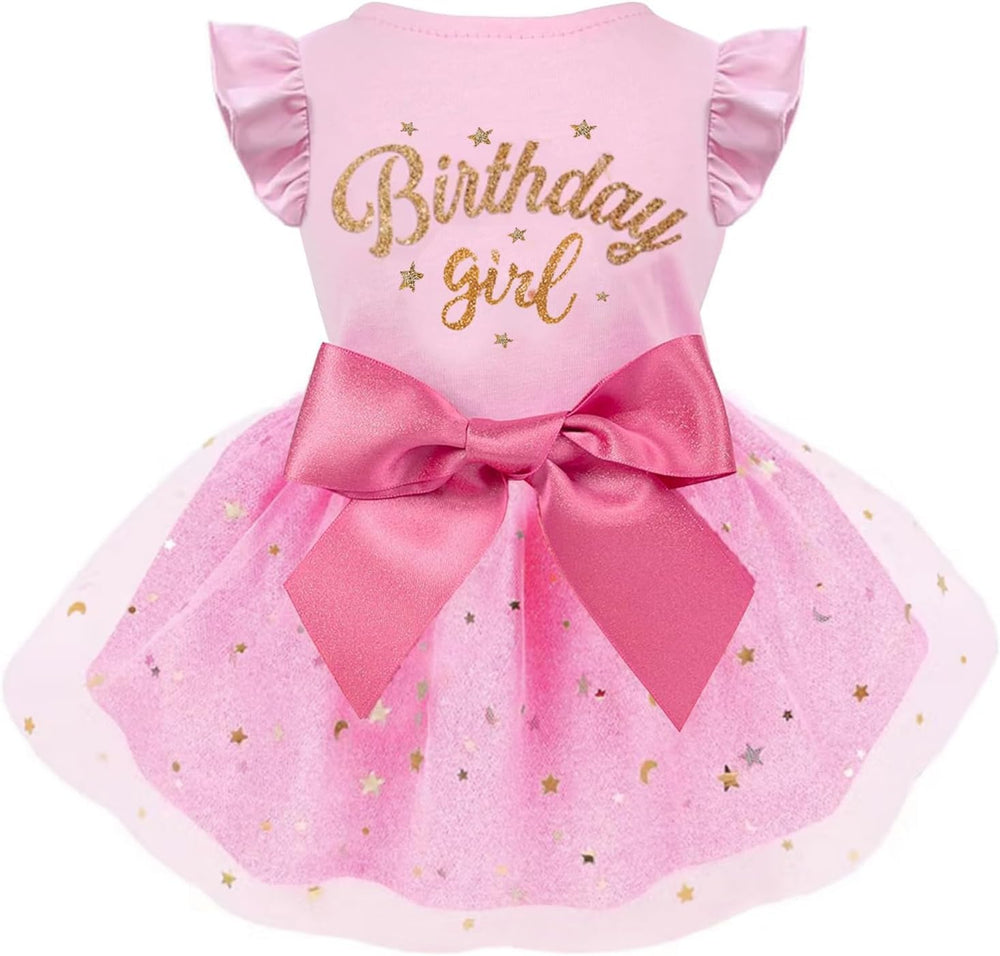 Otunrues pink birthday dress with bowknot for small pets, ideal for celebrations.