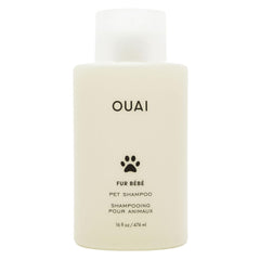 OUAI Fur Bébé shampoo bottle pour showing easy, gentle cleansing for pets
