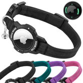 OUCWLTAG luminous AirTag cat collar closeup showing integrated holder for secure tracking