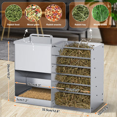 OUJIMAI stainless steel rabbit feeder with clips for secure mounting.