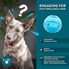 Our Pets IQ Treat Ball 4-inch being filled with kibble for interactive feeding.