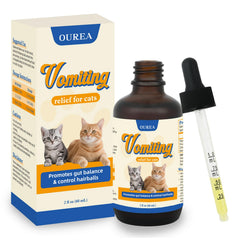 Ourea Cat Vomit Relief Drop bottle showing gentle digestive support for cats.