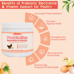 Ourea scoop-ready dosing for mixing powder with water in poultry care.