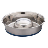 OurPets DuraPet slow feed bowl in silver promoting edge eating for calmer meals