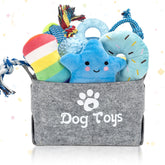 Ousiya puppy teething toys set with storage bin for organized play and easy cleanup.