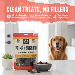 Single-ingredient kangaroo bites ideal for dogs with sensitivities.