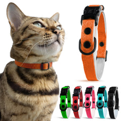 OutdoorBengal Orange Cat Collar Breakaway close-up showing safety-first breakaway feature.