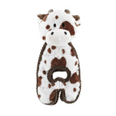 Outward Hound Cuddle Tugs cow plush head squeaker boosts interactive play.