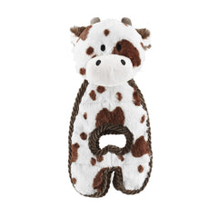 Outward Hound Cuddle Tugs cow plush head squeaker boosts interactive play.