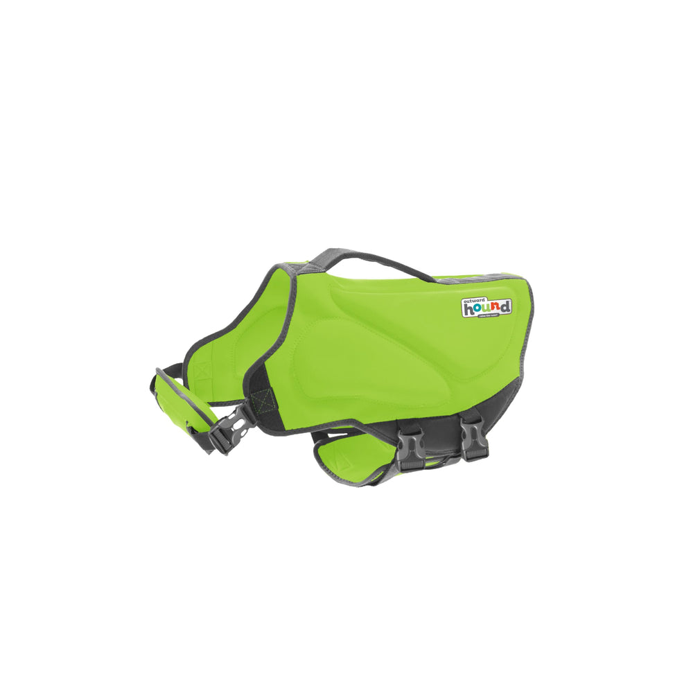 Outward Hound Dawson life jacket green front view with secure adjustable straps for small dogs