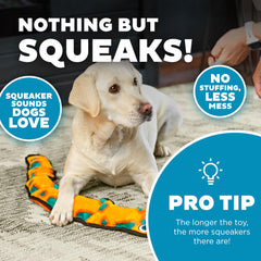 Outward Hound Durablez snake toy squeaker closeup; stuffing-free design reduces mess after play.