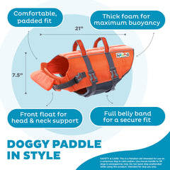 Outward Hound Granby Splash Orange Life Jacket reflective trim aids low light visibility