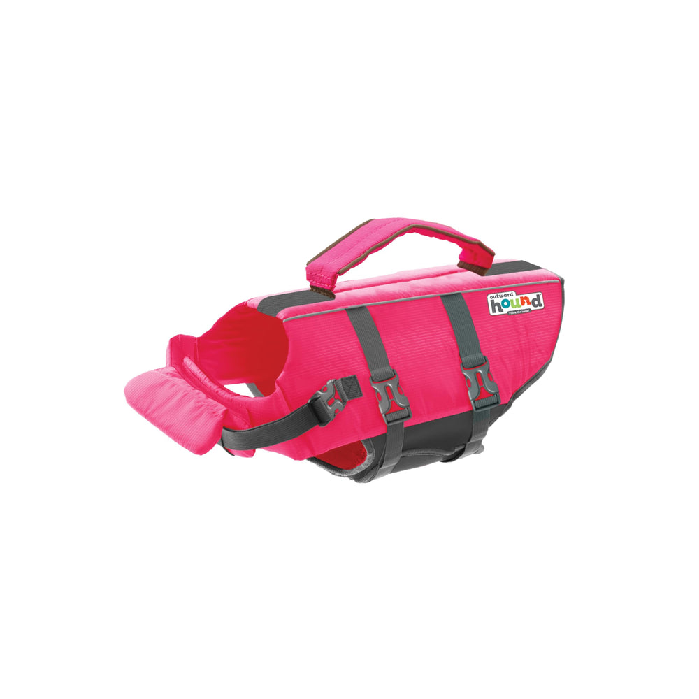 Outward Hound Granby Splash pink life jacket front view for visibility and safety.