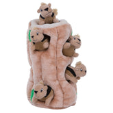 Outward Hound Hide-A-Squirrel toy shows tree trunk peek for interactive play and mental excitement