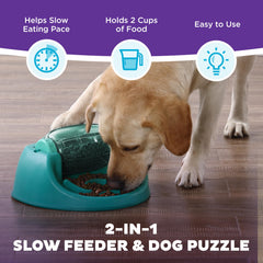 Outward Hound Spin N' Eat bowl maze challenges dogs during meals for longer, mindful eating.