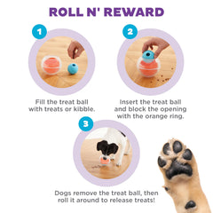 Outward Hound Topsy Treat Ball dispenses treats as the dog rolls it