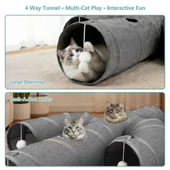 Ownpets cat tunnel collapsible design folds compactly for simple storage between sessions.