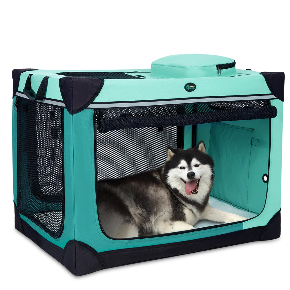 Ownpets collapsible dog crate 42-inch closed view highlights portable design for travel