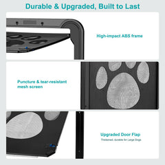 Ownpets dog screen door automatic-close feature demonstrating insect barrier and convenience.