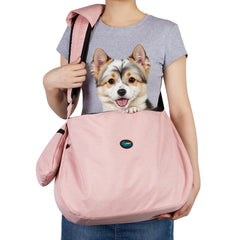 Ownpets pink dog sling front view showing comfortable, hands-free wear