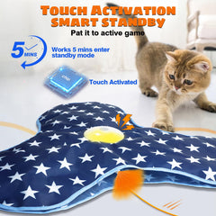 Oxawo feather wand hidden inside dual cover encourages paw engagement.