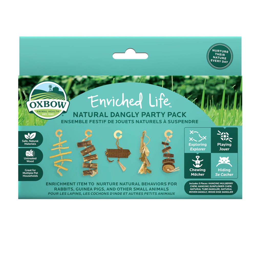 Oxbow Enriched Life dangly party pack variety, five natural chews for daily enrichment.