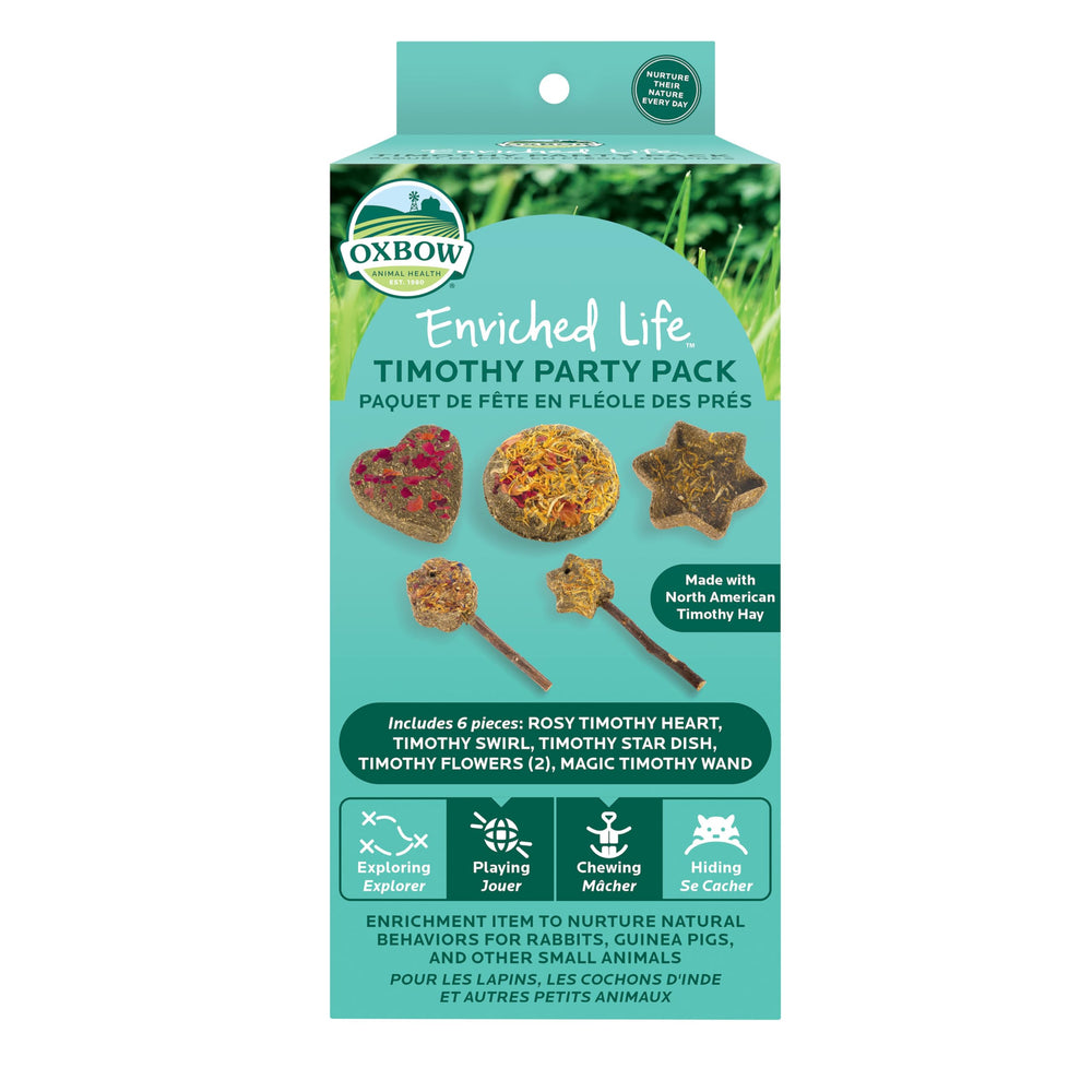 Oxbow Enriched Life Timothy Party Pack round chew toy supports natural chewing and engagement.